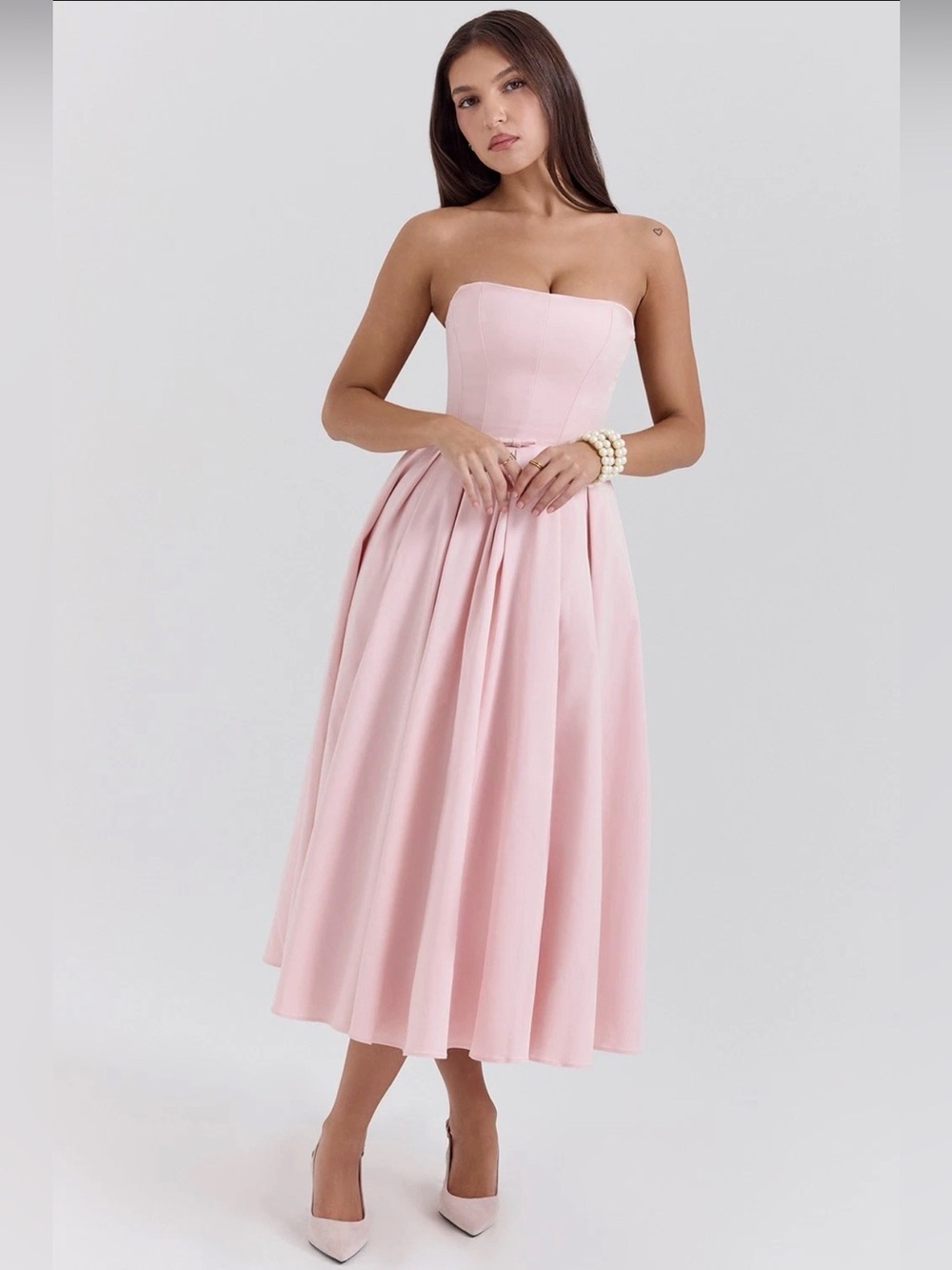 House of CB Contessa Parisian Pink Strapless Corset Midi Dress NWOT size S $299 - Picture 8 of 10